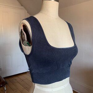 FP Movement Square Neck Crop Top Bra M/L Seamless Stretchy Blue Black Athleisure